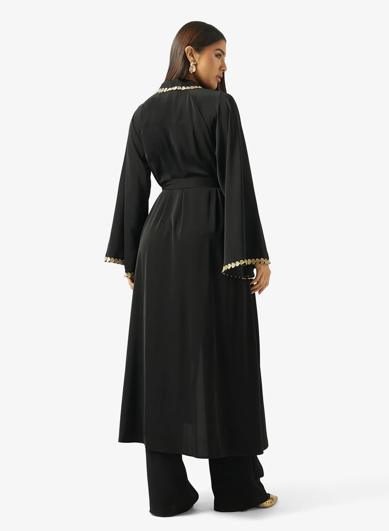 Khizana Basic Abaya With Contrast Hem - Image 2